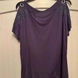 Cable & Gauge Blue Blouse with Shoulder Embroidery